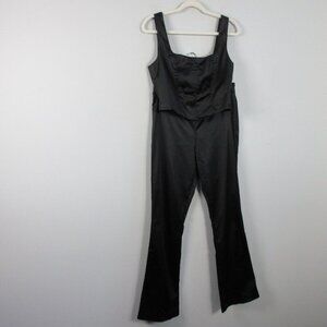 House of Harlow Revolve Women's Satin Crop Tank Top Pants Set M Black Party